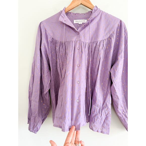 Emerson Fry India Collection | Emmaline Blouse Lavendula Gold Dot Lurex | Sz M - Picture 4 of 9